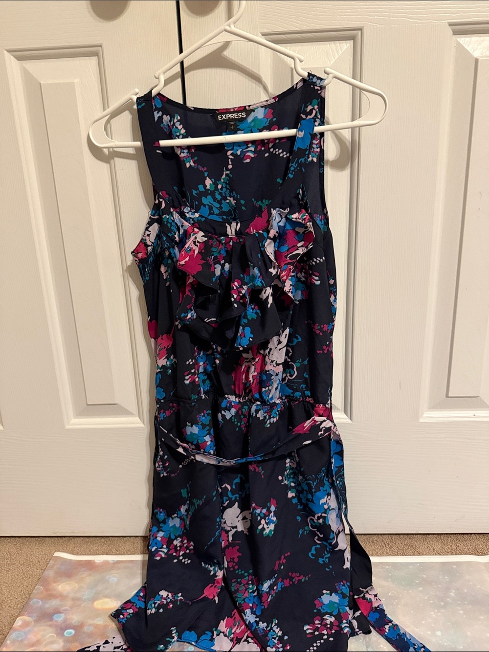 Express Navy Floral Mini Dress with Pink and Blue Accents size small